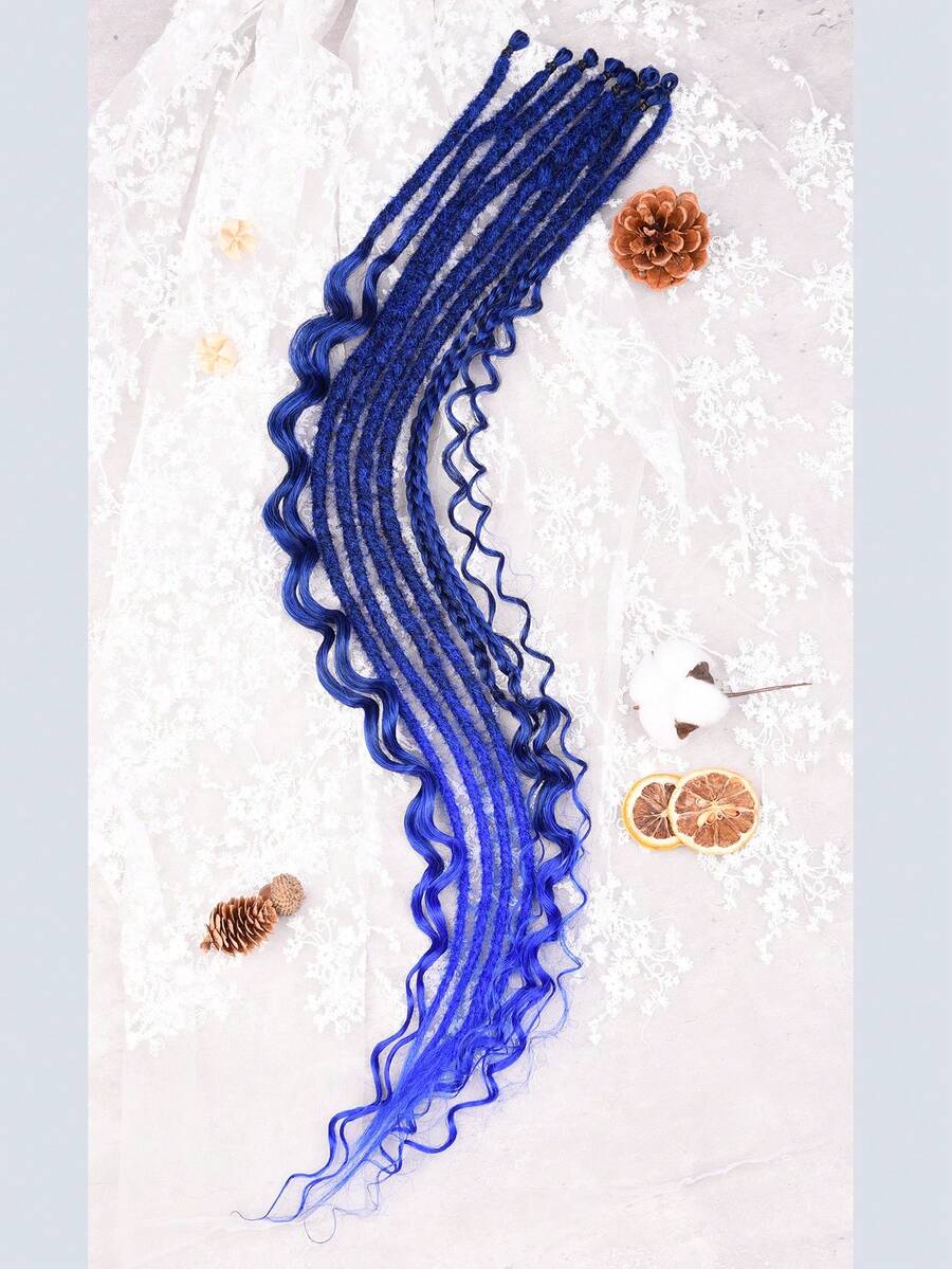 Wavy Dreadlock Extensions, 24 Inch Single Ended Thin 0.6cm Curly Dreadlock Extensions, 8pcs SE Synthetic Wavy Dreads In Black To Dark Brown Color For Women - Royal Blue - View 1