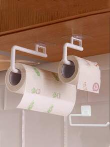 1pc Kitchen Roll Paper Holder, Wall Mounted Cabinet Storage Rack For Cling Film And Cloth, Suitable For Bathroom/Kitchen/Household Storage Organizer - White - View 1