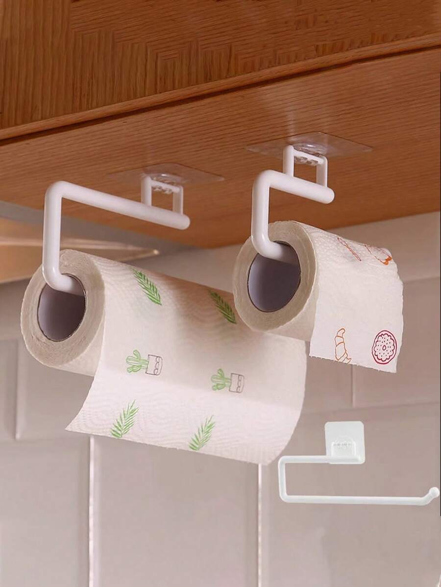 1pc Kitchen Roll Paper Holder, Wall Mounted Cabinet Storage Rack For Cling Film And Cloth, Suitable For Bathroom/Kitchen/Household Storage Organizer - White - View 1