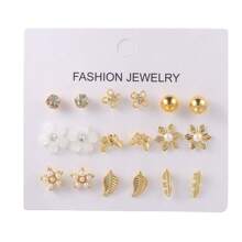 RINTOLER 9pairs Butterfly & Flower Decor Stud Earrings Valentines - Yellow Gold - View 2