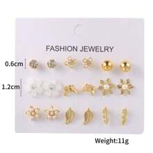 RINTOLER 9pairs Butterfly & Flower Decor Stud Earrings Valentines - Yellow Gold - View 3