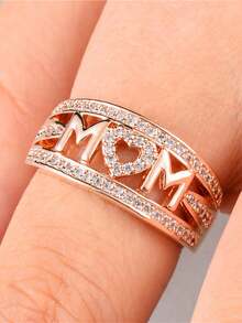 1枚優雅立方氧化鋯媽媽戒指,適用於女性母親節禮物紀念日晚會珠寶 - 1# - 查看 3