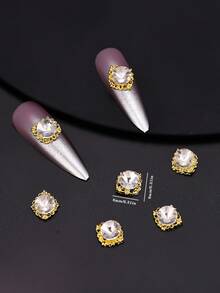 10入組金色3d矩形寶石,中空設計適用於指甲藝術裝飾 - 金色 - 查看 2