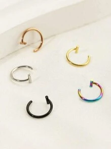 5pcs/Set Funky Stainless Steel Bead Decor Labret Lip Ring For Women For Daily Decoration - Multicolor - View 2