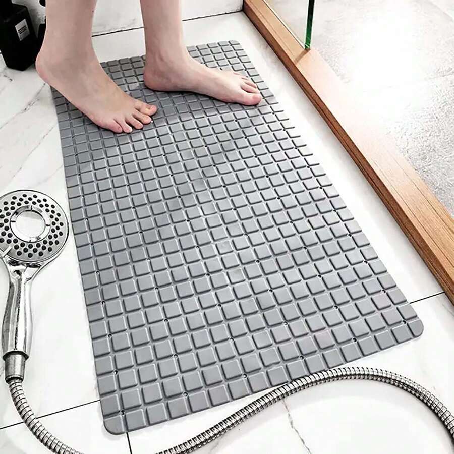 1pc PVC Anti-Skid Bath Mats Rectangle Soft Shower Bathroom Massage Mat Suction Cup Non-Slip Bathtub Carpet - Grey - View 1