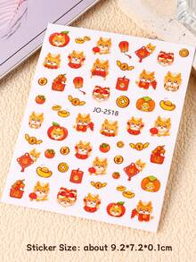 FULL BEAUTY 3入組紅色卡通可愛的龍新年慶祝3d指甲貼紙,彩色魅力煙火中文幸運祝福元寶節日愉快的禮物指甲貼紙和紙膜裝飾 - 彩色 - 查看 7