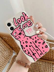 1 Pieza Funda De Teléfono Rosa Suave De Leopardo Con Correa Compatible Con Iphone, Cubierta De Protección Contra Impactos - Rosa - Ver 2