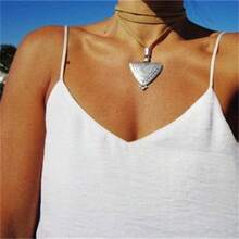 1pc Artistic Korean Style Velvet & Alloy Triangle Geometry Design Unisex Commuting Silver Color Fashion Necklace - Antique Silver - View 3