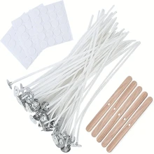 100 Pcs Candle Wicks 15cm/6in , Pre-Waxed Low Smoke Candle Making Kits With 5 Candle Wick Holders And 60 Glue Dots, For Soy Beeswax Adults Making Candles - White - View 1