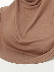 1入女士純色頭套基礎帽，簡約百搭頭巾，高彈頸暖頭套，集成小帽 - 卡其色 - 查看 3