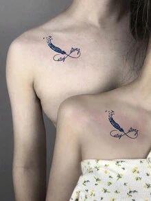 臨時紙質紋身貼紙。 1入組防水羽毛臨時紋身貼紙,長效植物基半永久紋身貼紙,不反光,可持續7-14天 - 藍色 - 查看 2