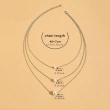 Simple Faux Pearl Necklace Multi-Layer Necklace Fashion Collarbone Chain Necklace - Silver - View 3