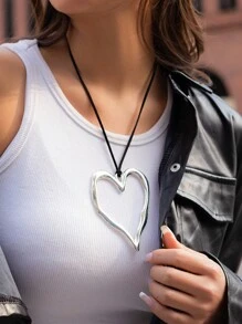 1 件简约夸张时尚多元素心形吊坠项链，厚重金属爱心项链，女士浪漫珠宝礼物，适合情人节、新年和节日情人节、妈妈、母亲、母亲节、礼物 - 銀色 - 查看 4