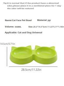 1只橙色雙碗寵物餐具,防翻小中型寵物狗食物自動餵食器,貓咪圖案,寵物用品 - 橘色 - 查看 2