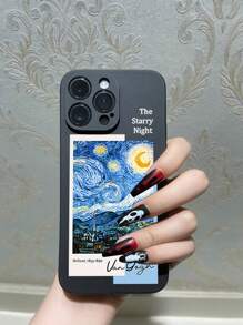 1pc Creative Oil Painting Soft Phone Case, Compatible With Iphone/ / Honor/ / Poco - Black - View 5