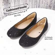 Girls Rhinestone Studded Slip On Ballet Casual Flats Dress Shoes Slip On Ballerina Flats Toddler/ Little Girl) - 黑色 - 查看 5