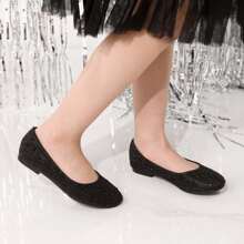 Girls Rhinestone Studded Slip On Ballet Casual Flats Dress Shoes Slip On Ballerina Flats Toddler/ Little Girl) - 黑色 - 查看 2
