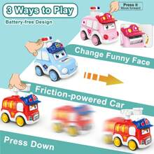 3歲男寶寶玩具車-卡通按壓式推車教育玩具,拉回和推動玩具車帶玩具收納盒和地墊,適用於幼兒 - 彩色 - 查看 4