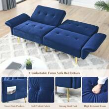Convertible Futon Sofa Bed, Memory Foam Futon Couch Sleeper Sofa, Modern Loveseat Sofa With Adjustable Backrest And Armrest For Home Living Room Office - Blue - View 4