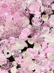 一袋70克霧面粉紅色玫瑰冰珠，蝴蝶結，假珍珠混合手工DIY手鍊，手機殼，項鍊，珠寶，朋友手作禮物，可穿孔的多功能珠寶，並可用作框架裝飾物 - 粉紅色 - 查看 7