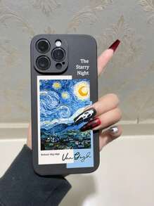 1pc Creative Oil Painting Soft Phone Case, Compatible With Iphone/ / Honor/ / Poco - Black - View 8