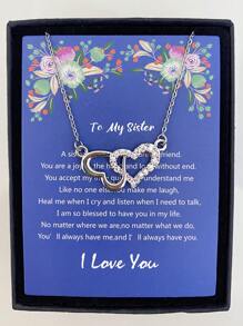 1 件送給我姐姐/我的紅利女兒/我的侄女/我的孫女/我最好的媽媽無限心形銅和方晶鋯石吊墜項鍊帶禮品卡和盒子,非常適合生日/節日禮物 - 銀色 - 查看 1