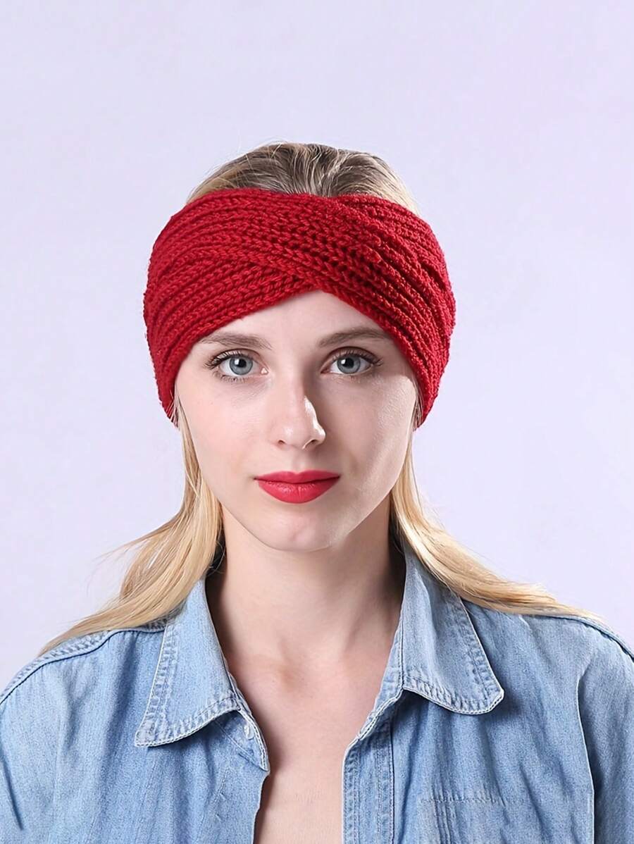 2入組中性設計帶頭帶的針織帽,y2k風格對角線條紋頭饰,適用於日常通勤、戶外運動和休閒娛樂,保暖時尚的冬季配件 - 彩色 - 查看 1