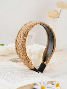 1 件 24 件手工拉菲草編織時尚百搭頭帶,適合派對、生日和節日 - 卡其色 - 查看 7