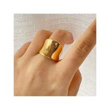 1 件復古戒指幾何設計拋光錶面適合男士和女士搭配日常服裝派對配件 - 金色 - 查看 1