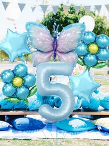 7入組-40英寸淡藍色0-9大號數字氣球,冰藍色蝴蝶氣球,18英寸五角星氣球,珍珠淺藍氣球,綠葉子氣球,五瓣花氣球鋁膜氣球套裝,適用於兒童和成人生日派對、家庭聚會、學校、商場、活動裝飾 - 彩色 - 查看 1