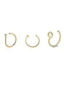 Acefun 3Pcs/Set Fake Nose Ring Hoop Fake Lip Rings 20G Faux Nose Piercing Hoop Clip On Nose Rings Non Piercing Fake Nose Septum Lip Ear Ring Faux Body Piercing Jewelry For Women Men - Multicolor - View 5