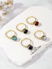 1set Simple & Stylish Turquoise Women's Rings, Daily Wear 5pcs/Set - Multicolor - View 4