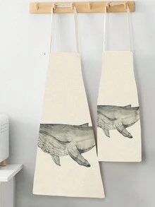 1個帶有狗,鯨魚,貓和鳥圖案的亞麻圍裙 - 橘色 - 查看 4