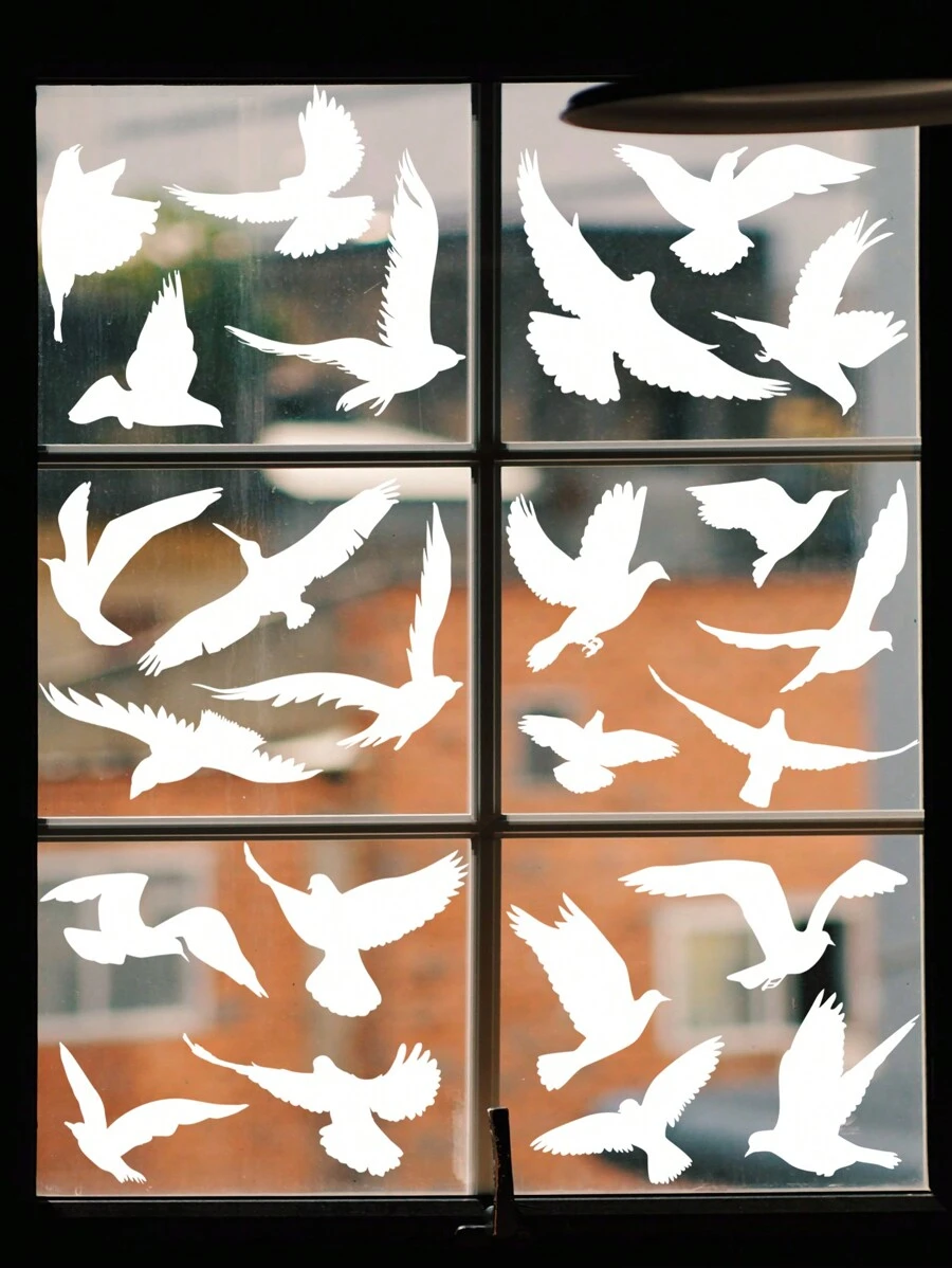 跨境蜂鳥防撞窗貼白色靜電玻璃裝飾,適用於客廳,臥室,推拉門及窗戶 - 彩色 - 查看 1