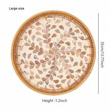 1pc Japanese Handmade Rattan Cutlery Tray, Round Rattan Tray, Snack Tray, For Table Decoration Placing Coffee, Bread, Food, Fruit Christmas Gift