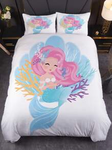 3pcs Cute Mermaid Polyester Comforter Cover Set - Soft And Cozy Pink Bedding For Bedroom And Dorm Room (1 Comforter Cover + 2 Pillowcase, Without Core) - Multicolor - View 6