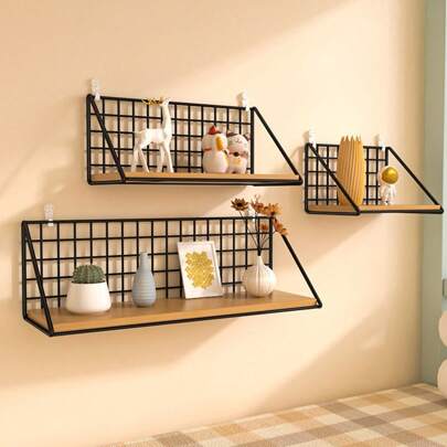 1pc Wall Mounted Storage Rack,Iron & Wood Decorative Wall Shelf,With Hooks For Entryway And Wall Organization, Home Storage Unit,Minimalist Wall Mounted Storage Rack For Home,Wood Wall Shelves With Storage Wire Basket, Bathroom Shelf Over Toilet ,Hanging Shelves For Bedroom Living Room,Wall Decoration,Home Decor ,Room Decor,Wall Decor Gifts Birthday Graduation