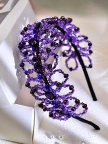 1入紫色水晶花卉風格女士頭箍,簡約風格適合日常穿搭 - 紫色 - 查看 5