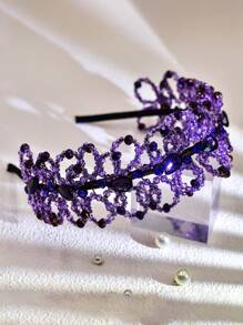 1入紫色水晶花卉風格女士頭箍,簡約風格適合日常穿搭 - 紫色 - 查看 7