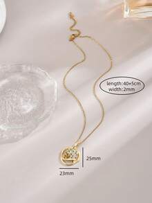 1pc Elegant Full Rhinestone Spotted Leopard Pendant Ladies Stainless Steel Necklace For Daily Wear - Gold - View 5