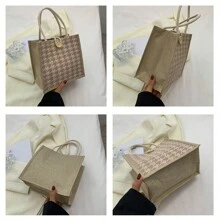 带坚固手柄的粗麻布手提袋、可重复使用的婚礼礼品袋、日常用品、迷你手提包、拉链帆布包、便携式双手柄手提包、午餐礼品袋、沙滩包、带手柄纽扣的单肩手提包（纽扣的颜色和缝纫方法是随机的） - 彩色 - 查看 6