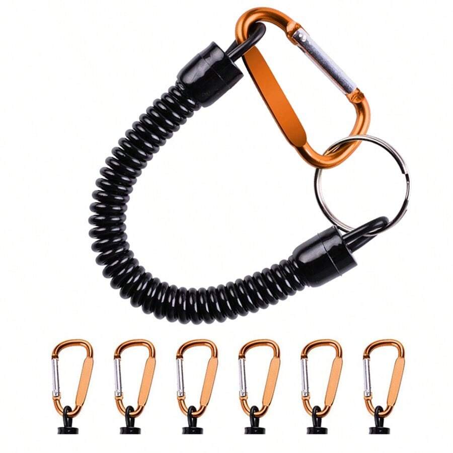 7PCS Fishing Spring Rope Security Extendable Hiking Fishing String Lanyard Anti-Lost Tackle Multicolor Elastic Climbing Steel Wire Keychain - Orange - View 1