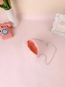 Metoo Tiramitu 1pc Girls' Princess Style Crown Pattern Shoulder Bag With White Glitter Polka Dot Composite Foil Material And Pleated Decoration, Perfect Gift For Girls - Pink - View 6