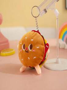 1入創意漢堡設計毛絨吊飾/鑰匙圈/包包造型吊墜/咖啡色 - 棕色 - 查看 1