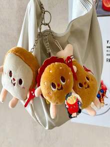 1入創意漢堡設計毛絨吊飾/鑰匙圈/包包造型吊墜/咖啡色 - 棕色 - 查看 6