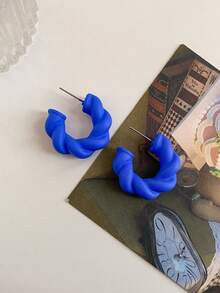 1 对个性化亚克力糖果色螺旋扭曲环耳环，适合女性日常佩戴 - J款式 - 查看 22