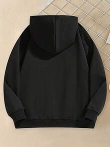 青少年男孩2入組酷街風格標語印花連帽衫和縮口褲,秋冬休閑運動服裝 - 黑色 - 查看 3