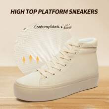 Waluzs Women'S Platforms Sneakers White High Top Sneakers For Women Fashion Platform Shoes Classic Lace Up Tennis Shoes (Breathable,Comfortable) - 米色 - 查看 3
