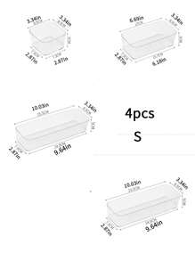 4pcs/5pcs/Set Simple And Clear Drawer Desktop Organizer For Stationery, Pencil, Brush, Learning, Storage, Make Up, Transparent Small Box For Desk Or Drawer, Suitable For Study Room, Bedroom, Dormitory, Office, With Inside Dividers - Clear - View 3