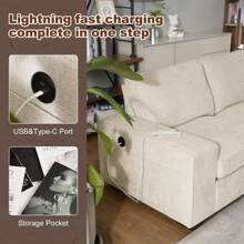 COOSLEEP 99" L-Shape Convertible Sectional Couches Sofas With 190L Storage Chaise,Chenilee Upholstered Sofas With Removable Cushion And Detachable Cover,USB And Type-C Charging For Living Room - 米色 - 查看 4